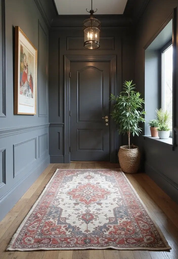 27 Grey Hallway Designs That Feel Neutral and Elegant 26 27 Grey Hallway Designs That Feel Neutral and Elegant - 26. Elegant Rugs