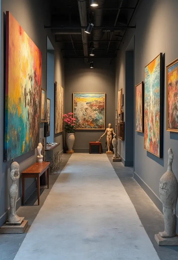 27 Grey Hallway Designs That Feel Neutral and Elegant 6 27 Grey Hallway Designs That Feel Neutral and Elegant - 6. Artistic Touches