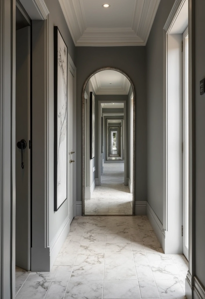 27 Grey Hallway Designs That Feel Neutral and Elegant 9 27 Grey Hallway Designs That Feel Neutral and Elegant - 9. Stylish Mirrors