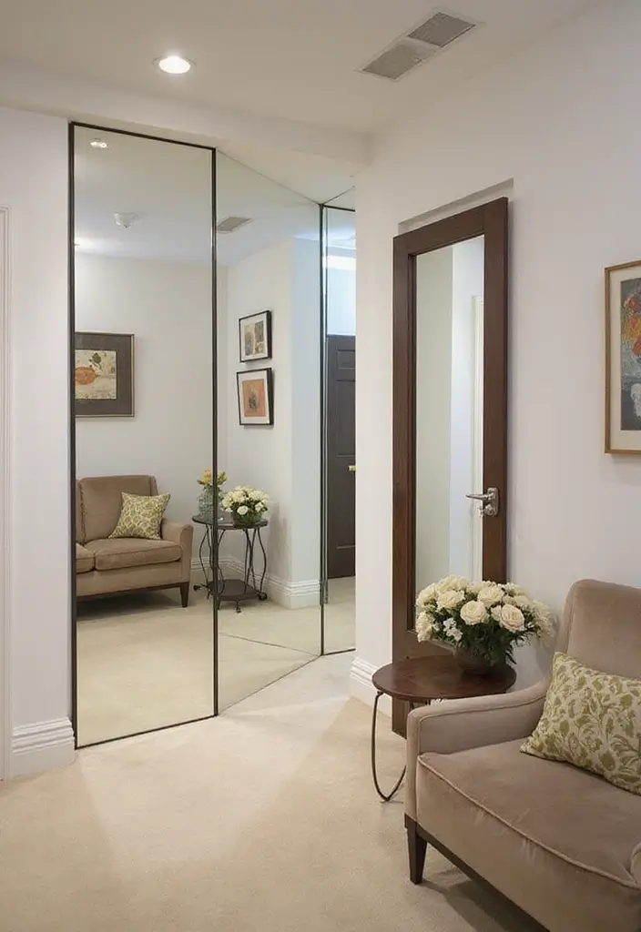 27 Hallway Mirror Ideas to Brighten and Expand Any Space 17 27 Hallway Mirror Ideas to Brighten and Expand Any Space - 17. Mirrored Room Dividers