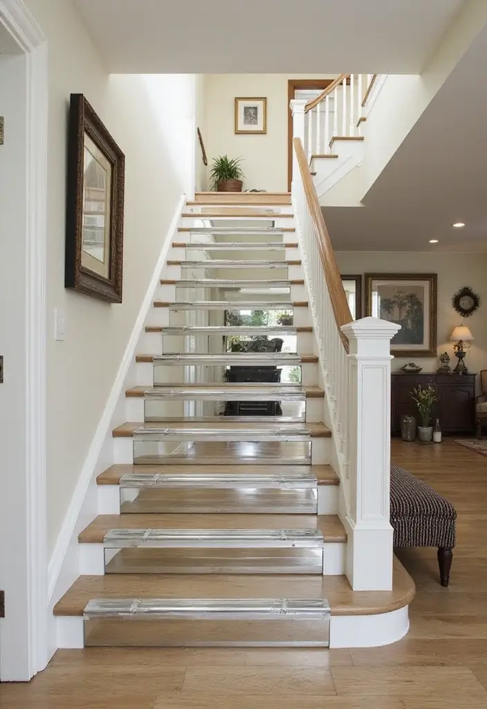 27 Hallway Mirror Ideas to Brighten and Expand Any Space 24 27 Hallway Mirror Ideas to Brighten and Expand Any Space - 24. Mirrored Stair Risers