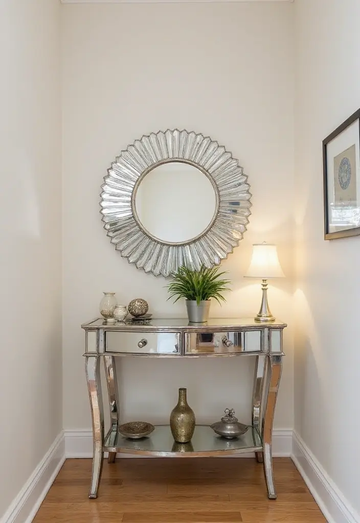 27 Hallway Mirror Ideas to Brighten and Expand Any Space 4 27 Hallway Mirror Ideas to Brighten and Expand Any Space - 4. Mirrored Accent Tables