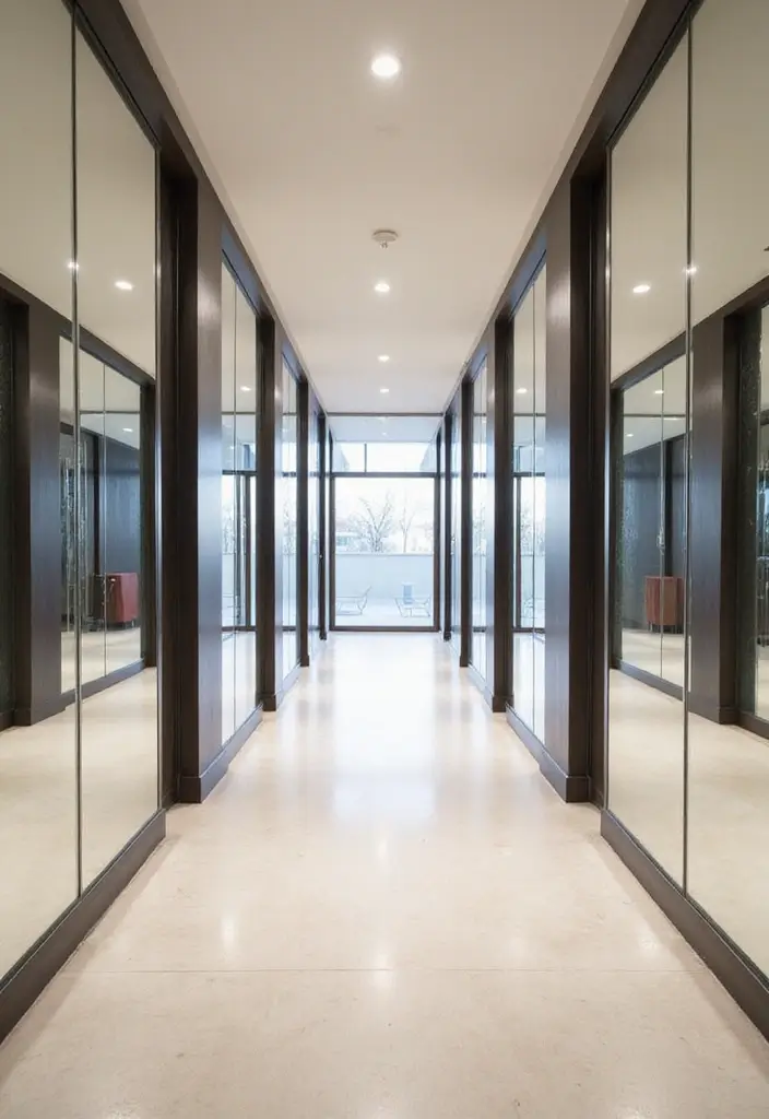 27 Hallway Mirror Ideas to Brighten and Expand Any Space 9 27 Hallway Mirror Ideas to Brighten and Expand Any Space - 9. Mirrored Wall Panels