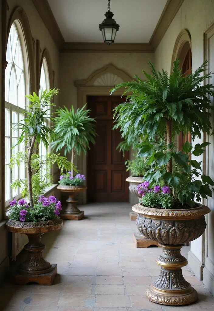 27 Victorian Hallway Designs That Bring Old-World Charm 17 27 Victorian Hallway Designs That Bring Old-World Charm - 17. Decorative Plant Stands