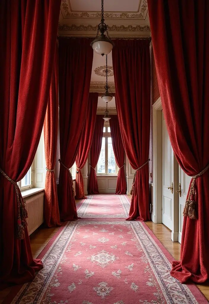 27 Victorian Hallway Designs That Bring Old-World Charm 19 27 Victorian Hallway Designs That Bring Old-World Charm - 19. Velvet Drapes and Curtains