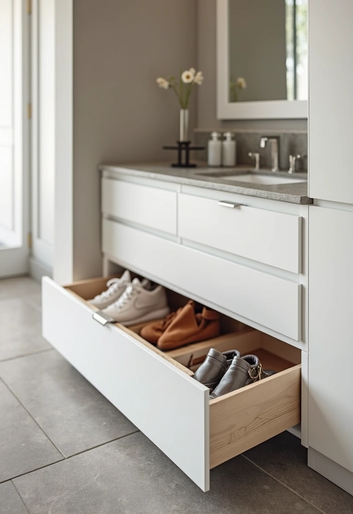 28 Entryway Shoe Storage Hacks to Hide the Mess 14 28 Entryway Shoe Storage Hacks to Hide the Mess - 14. Sliding Shoe Drawers