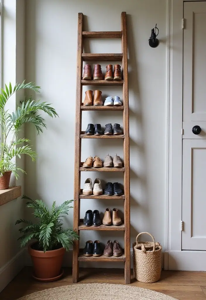28 Entryway Shoe Storage Hacks to Hide the Mess 16 28 Entryway Shoe Storage Hacks to Hide the Mess - 16. Ladder Shoe Rack