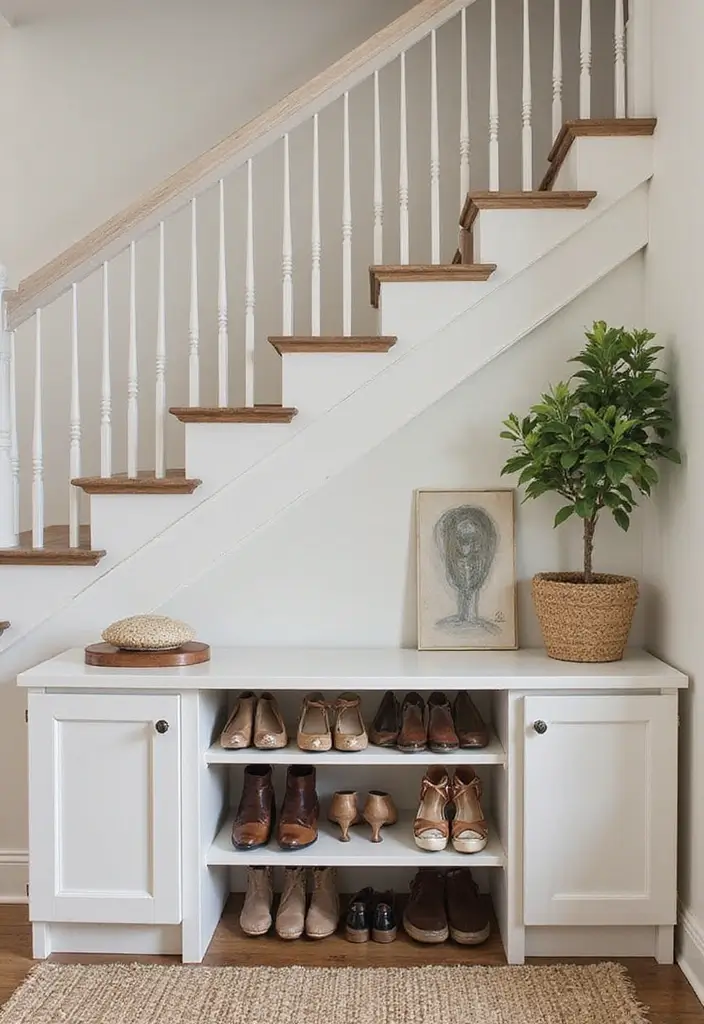 28 Entryway Shoe Storage Hacks to Hide the Mess 18 28 Entryway Shoe Storage Hacks to Hide the Mess - 18. Under-Stair Shoe Storage