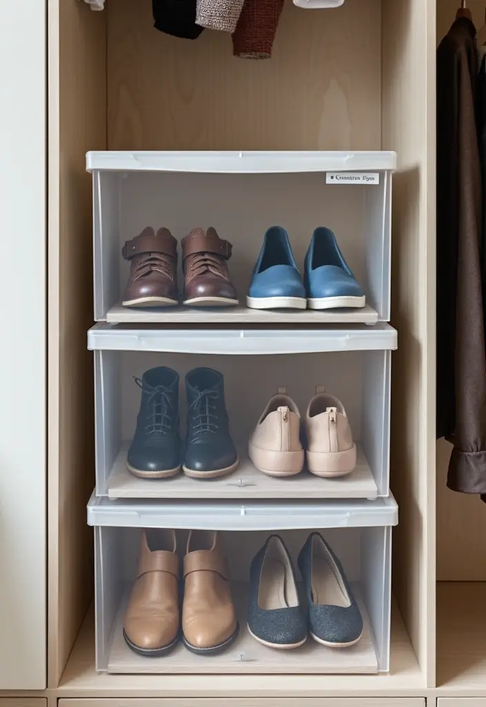 28 Entryway Shoe Storage Hacks to Hide the Mess 20 28 Entryway Shoe Storage Hacks to Hide the Mess - 20. Clear Shoe Boxes