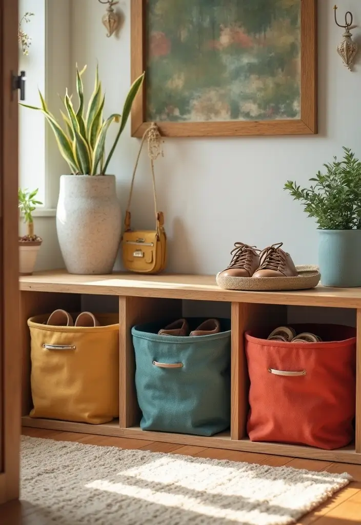 28 Entryway Shoe Storage Hacks to Hide the Mess 21 28 Entryway Shoe Storage Hacks to Hide the Mess - 21. Eco-Friendly Fabric Bins