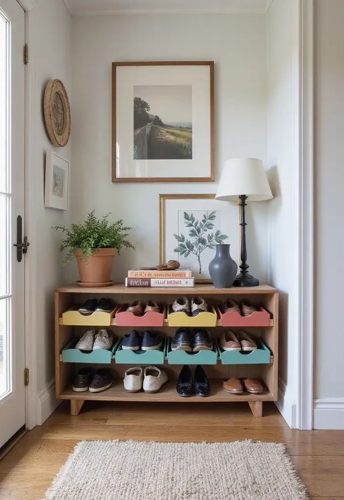 28 Entryway Shoe Storage Hacks to Hide the Mess 26 28 Entryway Shoe Storage Hacks to Hide the Mess - 26. Color-Coded Shoe Storage