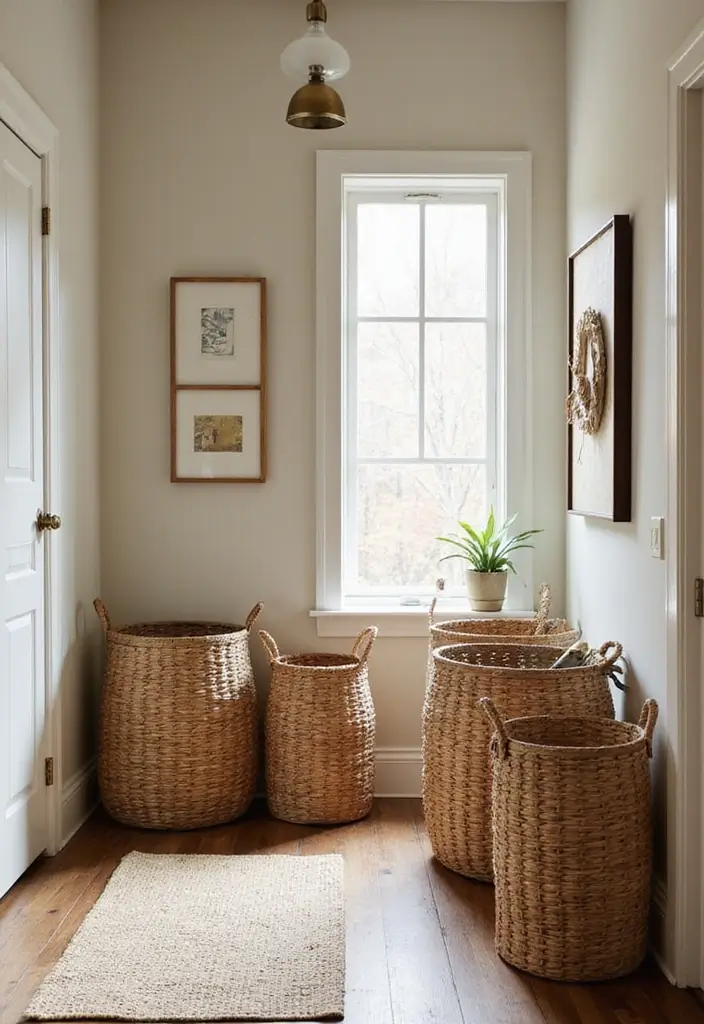 28 Entryway Shoe Storage Hacks to Hide the Mess 6 28 Entryway Shoe Storage Hacks to Hide the Mess - 6. Woven Baskets