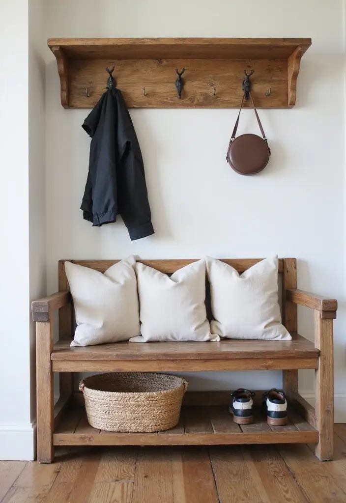 28 Farmhouse Entryway Designs Full of Rustic Charm 1 28 Farmhouse Entryway Designs Full of Rustic Charm - 1. Rustic Wooden Benches