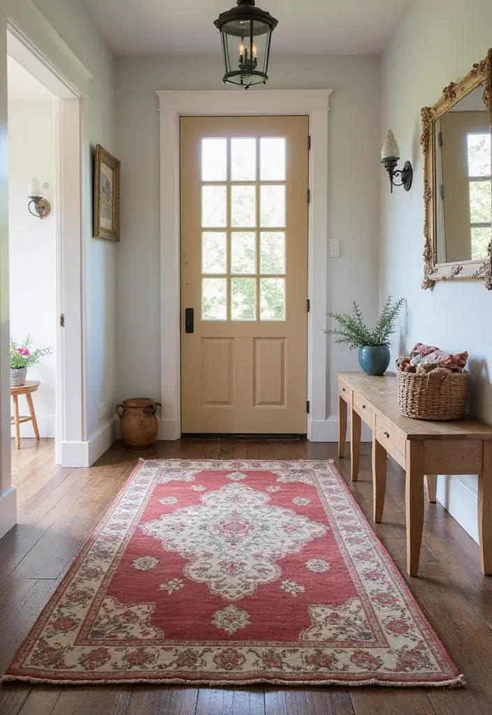 28 Farmhouse Entryway Designs Full of Rustic Charm 10 28 Farmhouse Entryway Designs Full of Rustic Charm - 10. Vintage Rugs