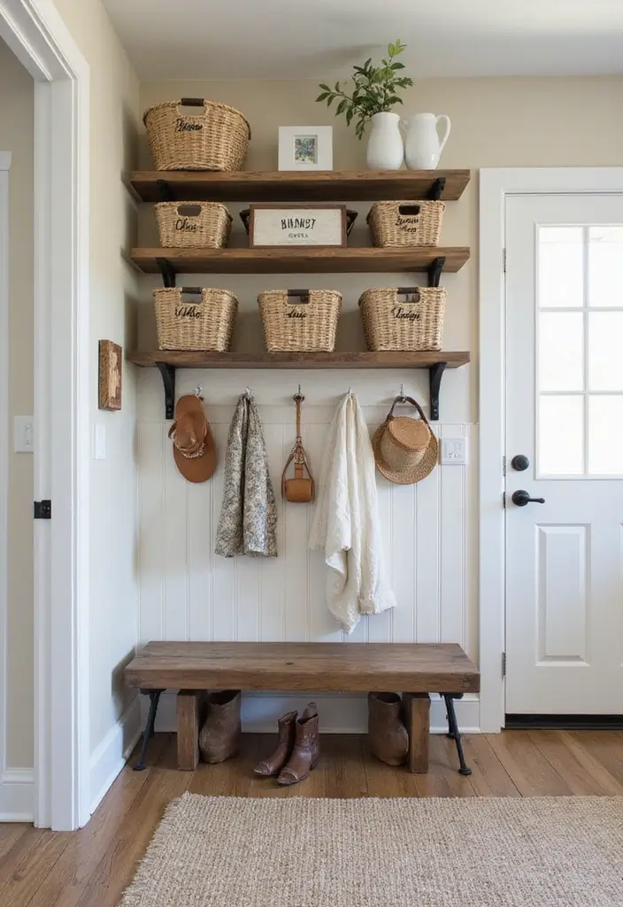 28 Farmhouse Entryway Designs Full of Rustic Charm 13 28 Farmhouse Entryway Designs Full of Rustic Charm - 13. Entryway Organization Hacks