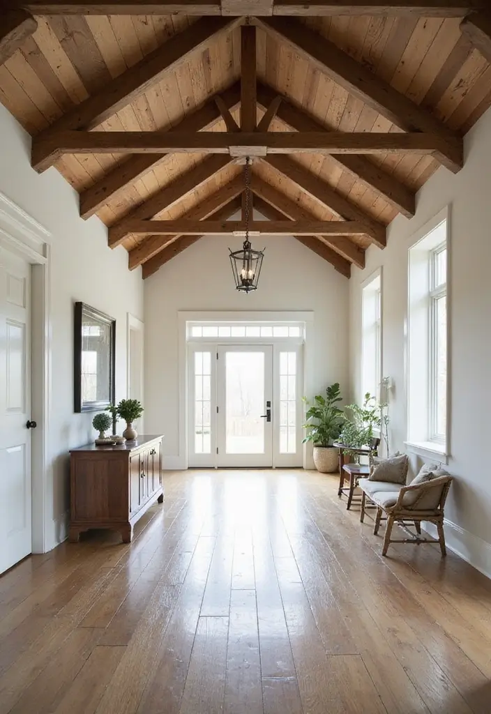 28 Farmhouse Entryway Designs Full of Rustic Charm 14 28 Farmhouse Entryway Designs Full of Rustic Charm - 14. Ceiling Beams