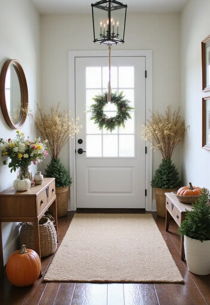 28 Farmhouse Entryway Designs Full of Rustic Charm 7 28 Farmhouse Entryway Designs Full of Rustic Charm - 7. Seasonal Decor Touches