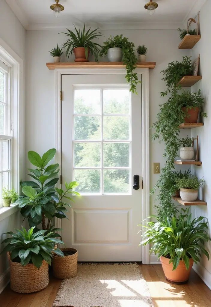 28 Farmhouse Entryway Designs Full of Rustic Charm 9 28 Farmhouse Entryway Designs Full of Rustic Charm - 9. Greenery and Plants