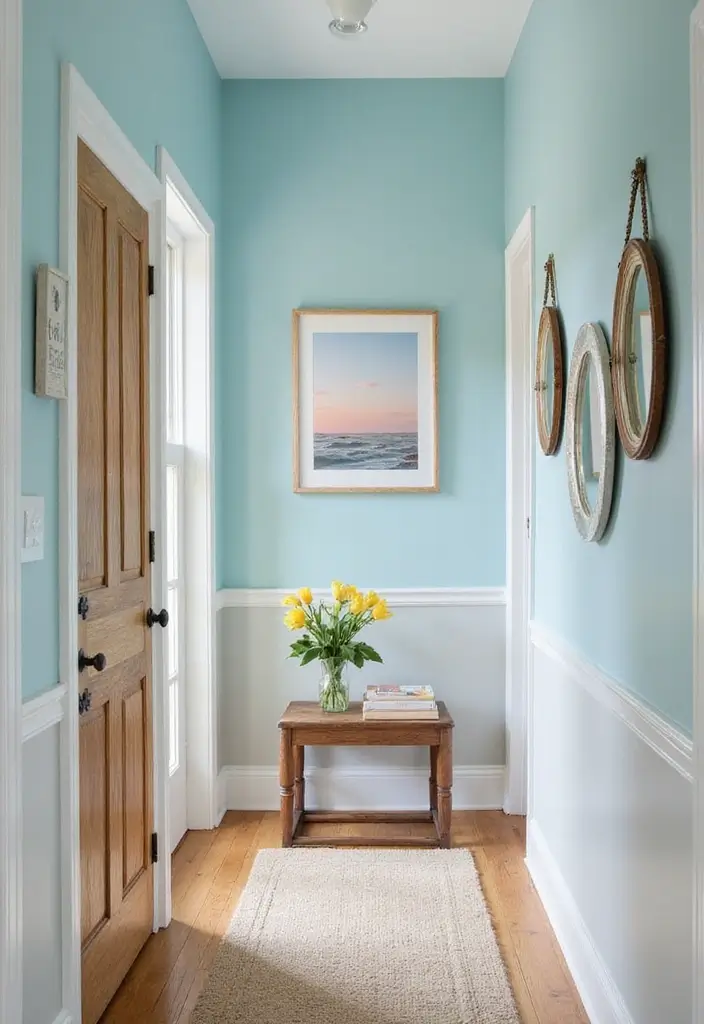 28 Hallway Paint Colors That Brighten and Enlarge Any Space 1 28 Hallway Paint Colors That Brighten and Enlarge Any Space - 1. Soft Powder Blue