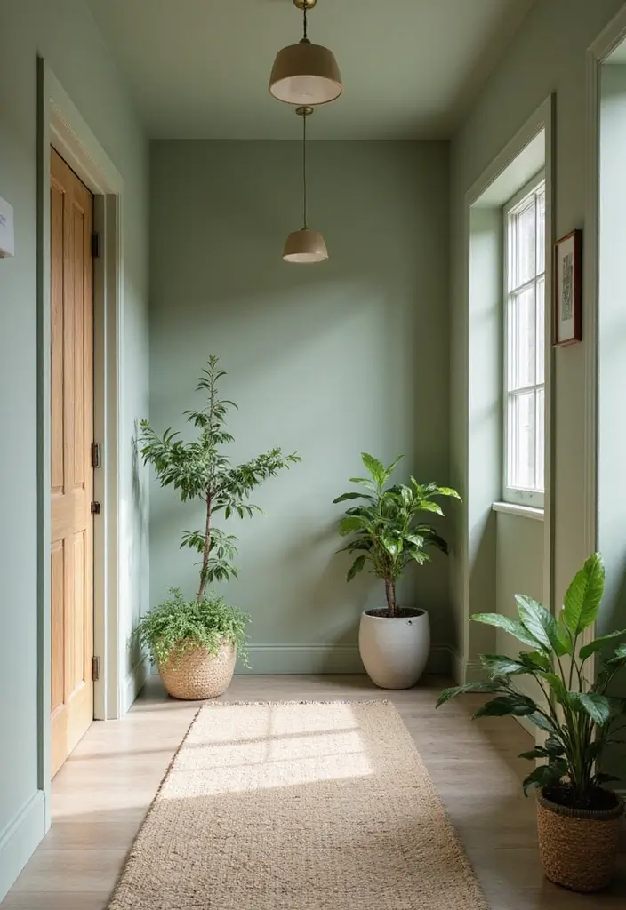 28 Hallway Paint Colors That Brighten and Enlarge Any Space 15 28 Hallway Paint Colors That Brighten and Enlarge Any Space - 15. Soft Sage