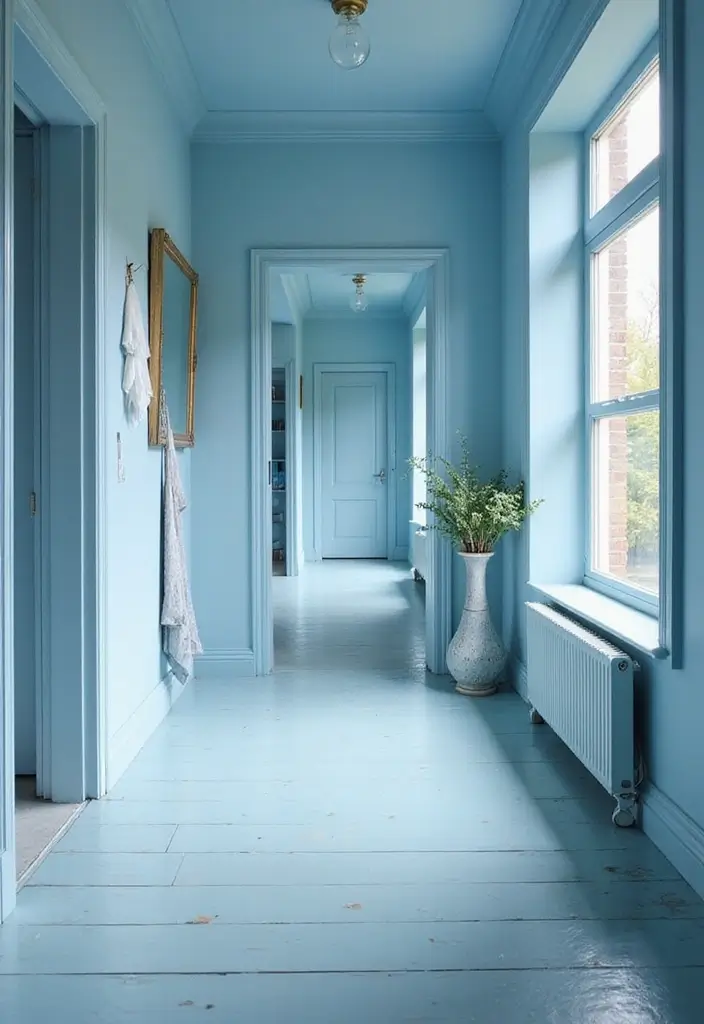 28 Hallway Paint Colors That Brighten and Enlarge Any Space 22 28 Hallway Paint Colors That Brighten and Enlarge Any Space - 22. Celestial Blue