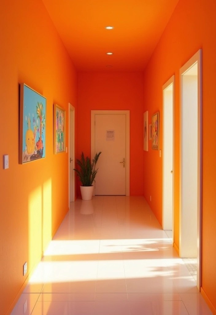 28 Hallway Paint Colors That Brighten and Enlarge Any Space 25 28 Hallway Paint Colors That Brighten and Enlarge Any Space - 25. Bright Tangerine