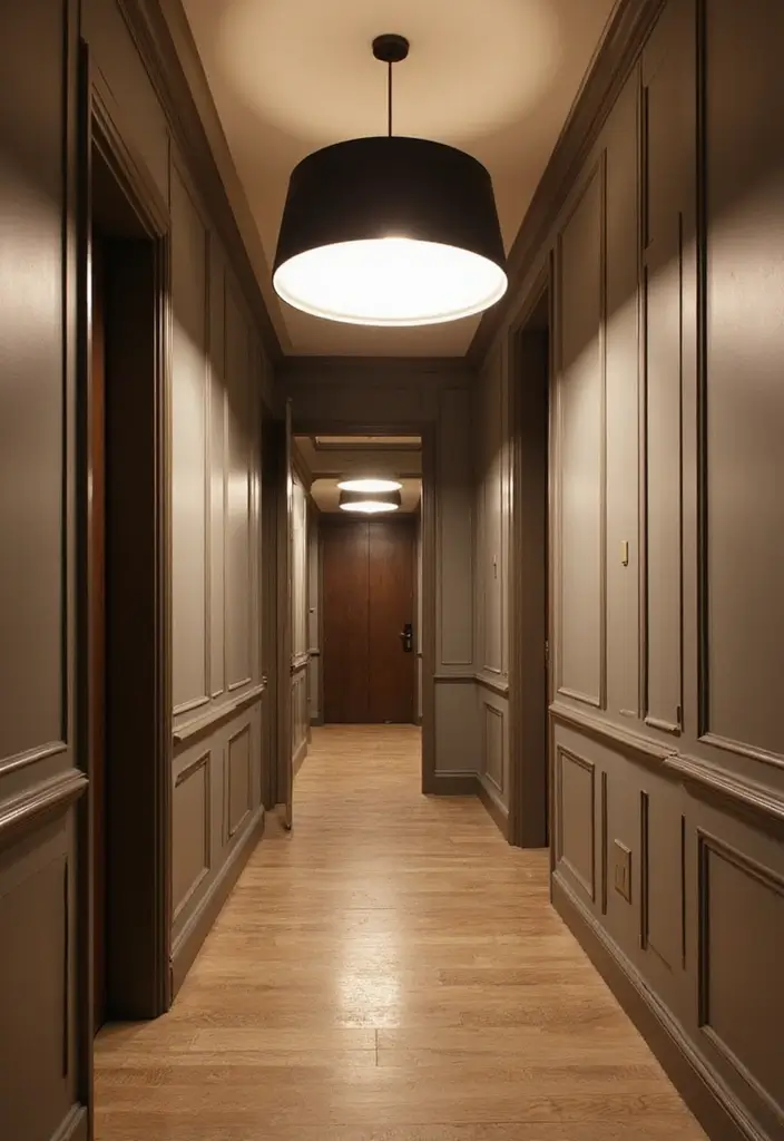 28 Panelling Hallway Inspirations That Add Depth 17 28 Panelling Hallway Inspirations That Add Depth - 17. Statement Lighting