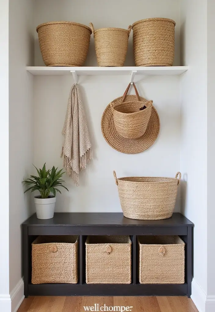 28 Split Level Entryway Solutions That Actually Work 11 28 Split Level Entryway Solutions That Actually Work - 11. Stylish Baskets for Storage
