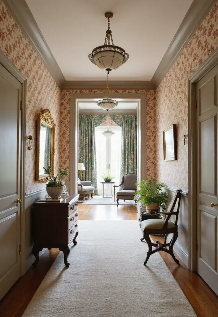 30 Wallpaper Hallway Ideas That Make a Bold Statement 29 30 Wallpaper Hallway Ideas That Make a Bold Statement - 29. Classic Patterns