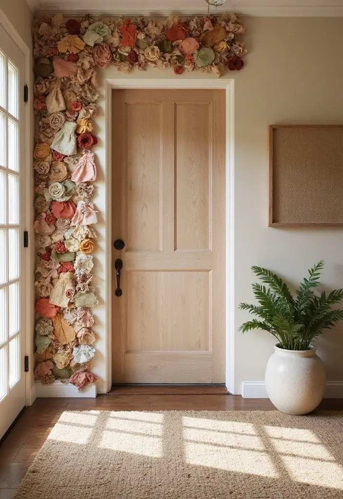 29 Accent Wall Entryway Inspirations That Pop with Style 12 29 Accent Wall Entryway Inspirations That Pop with Style - 12. Ribbon and Fabric Wall