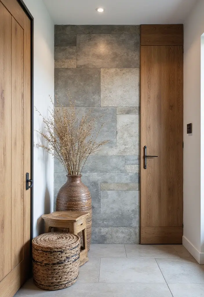 29 Accent Wall Entryway Inspirations That Pop with Style 13 29 Accent Wall Entryway Inspirations That Pop with Style - 13. Rustic Tile Accent