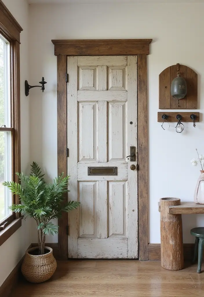 29 Accent Wall Entryway Inspirations That Pop with Style 16 29 Accent Wall Entryway Inspirations That Pop with Style - 16. Vintage Door Treatment