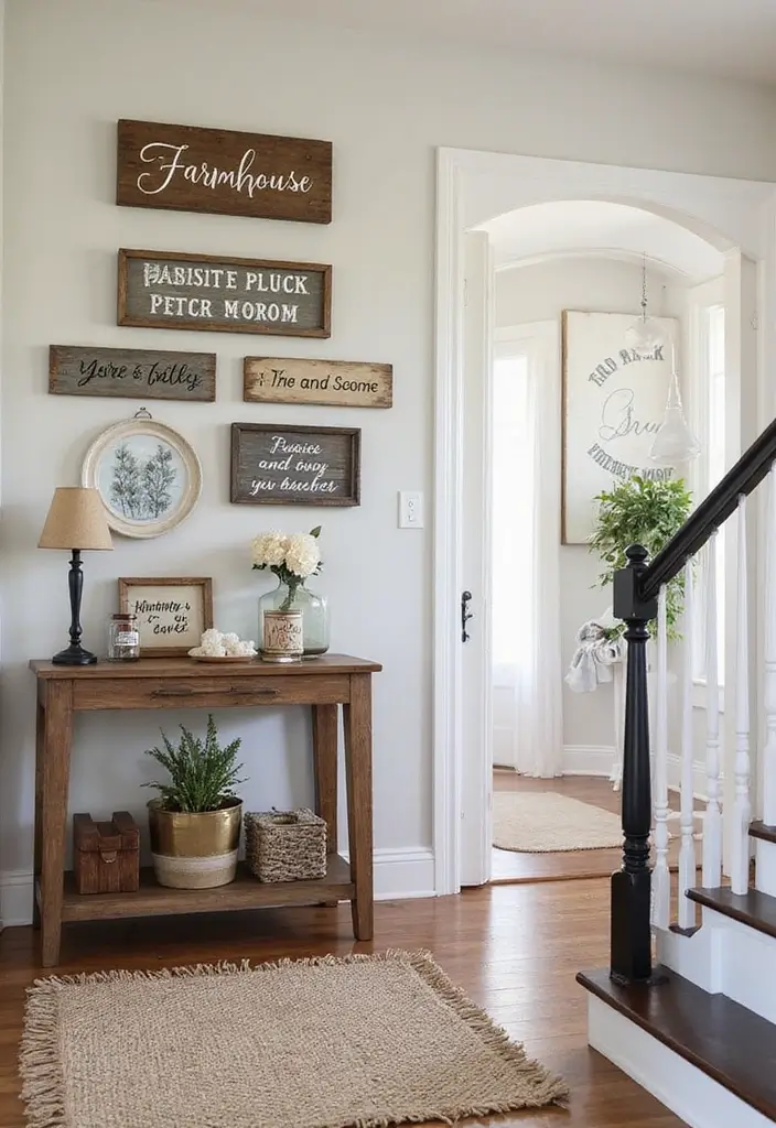 29 Accent Wall Entryway Inspirations That Pop with Style 18 29 Accent Wall Entryway Inspirations That Pop with Style - 18. Farmhouse Sign Dashboard