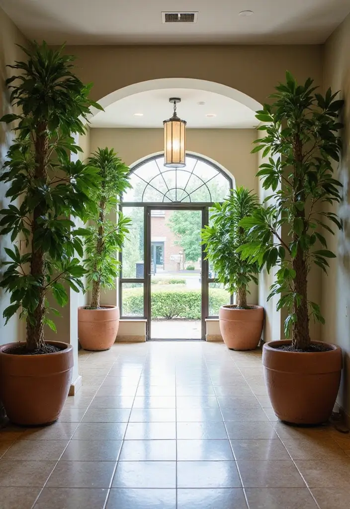 29 Accent Wall Entryway Inspirations That Pop with Style 26 29 Accent Wall Entryway Inspirations That Pop with Style - 26. Potted Tree Accents