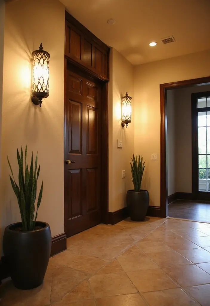 29 Accent Wall Entryway Inspirations That Pop with Style 29 29 Accent Wall Entryway Inspirations That Pop with Style - 29. Entryway Lighting Magic