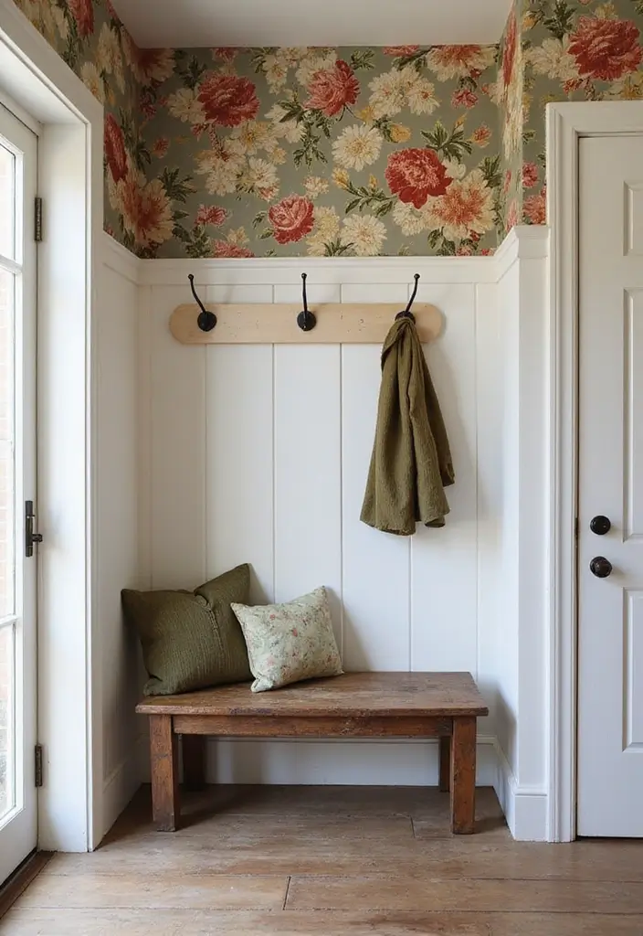 29 Accent Wall Entryway Inspirations That Pop with Style 3 29 Accent Wall Entryway Inspirations That Pop with Style - 3. Vintage Wallpaper Revival