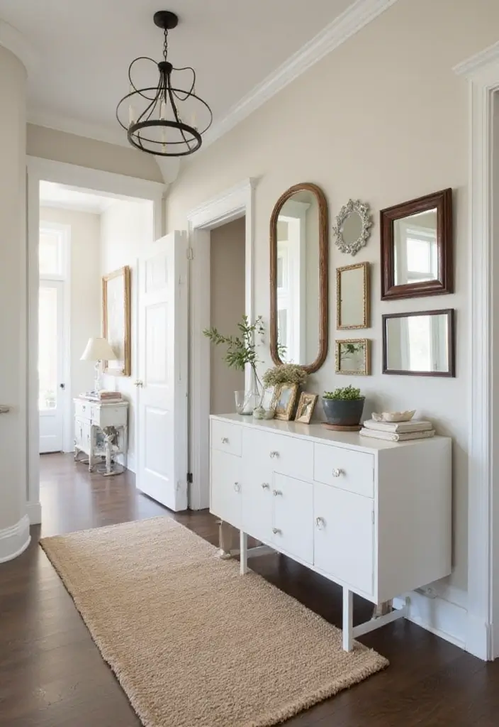 29 Accent Wall Entryway Inspirations That Pop with Style 8 29 Accent Wall Entryway Inspirations That Pop with Style - 8. Elegant Mirror Accents