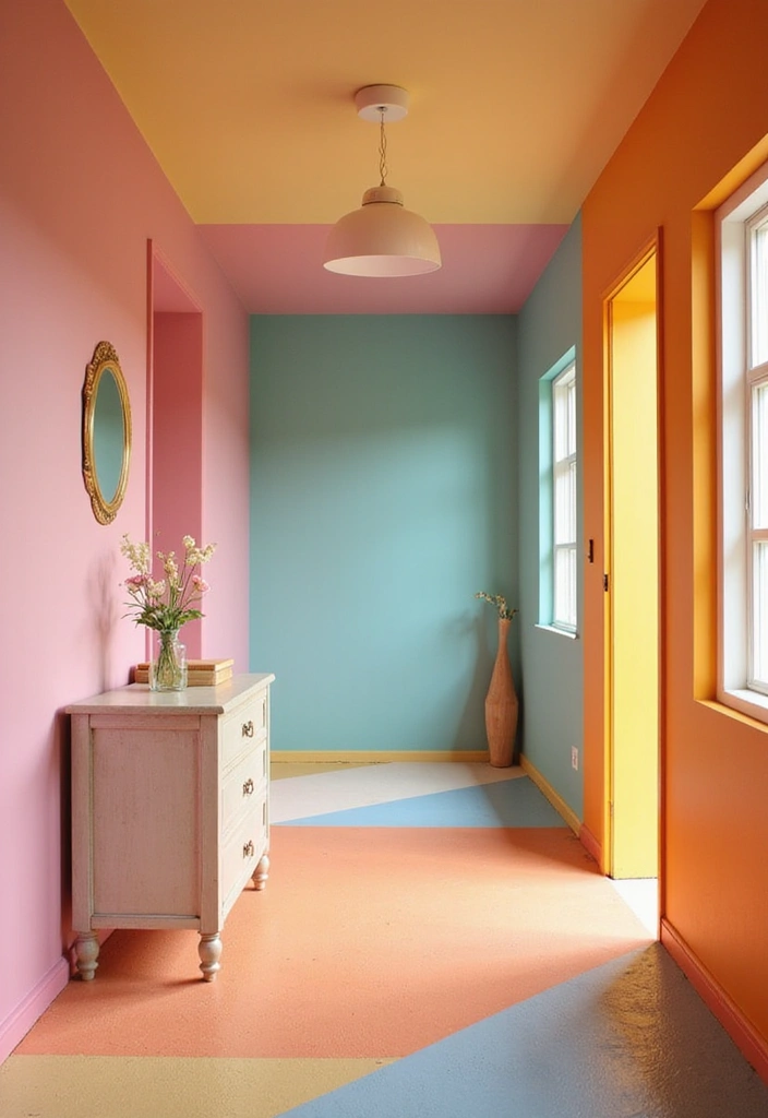 29 Bloxburg Hallway Ideas You Can Recreate Easily - 8. Color-Blocked Delight