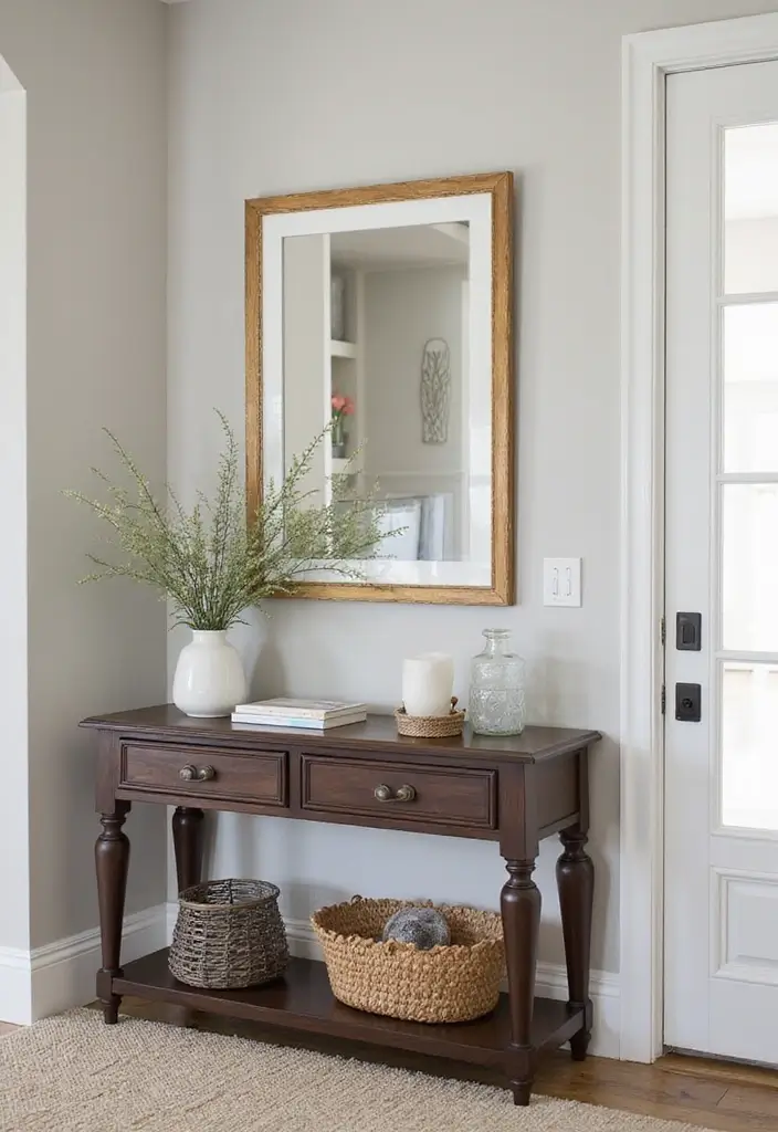 29 Entryway Decor Inspirations That Welcome Guests in Style 17 29 Entryway Decor Inspirations That Welcome Guests in Style - 17. Foyer Styling with Accent Tables