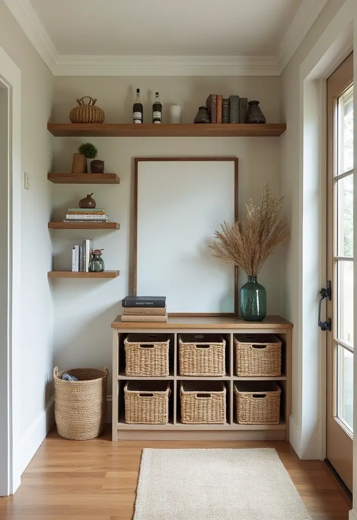 29 Entryway Decor Inspirations That Welcome Guests in Style 19 29 Entryway Decor Inspirations That Welcome Guests in Style - 19. Open Shelving for Display