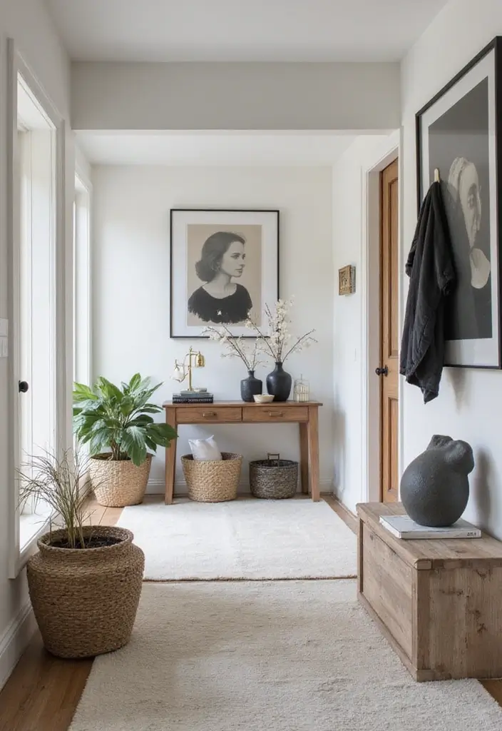 29 Entryway Decor Inspirations That Welcome Guests in Style 22 29 Entryway Decor Inspirations That Welcome Guests in Style - 22. Monochrome Magic