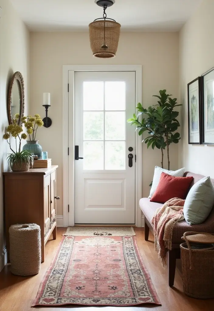 29 Entryway Decor Inspirations That Welcome Guests in Style 4 29 Entryway Decor Inspirations That Welcome Guests in Style - 4. Layered Textiles