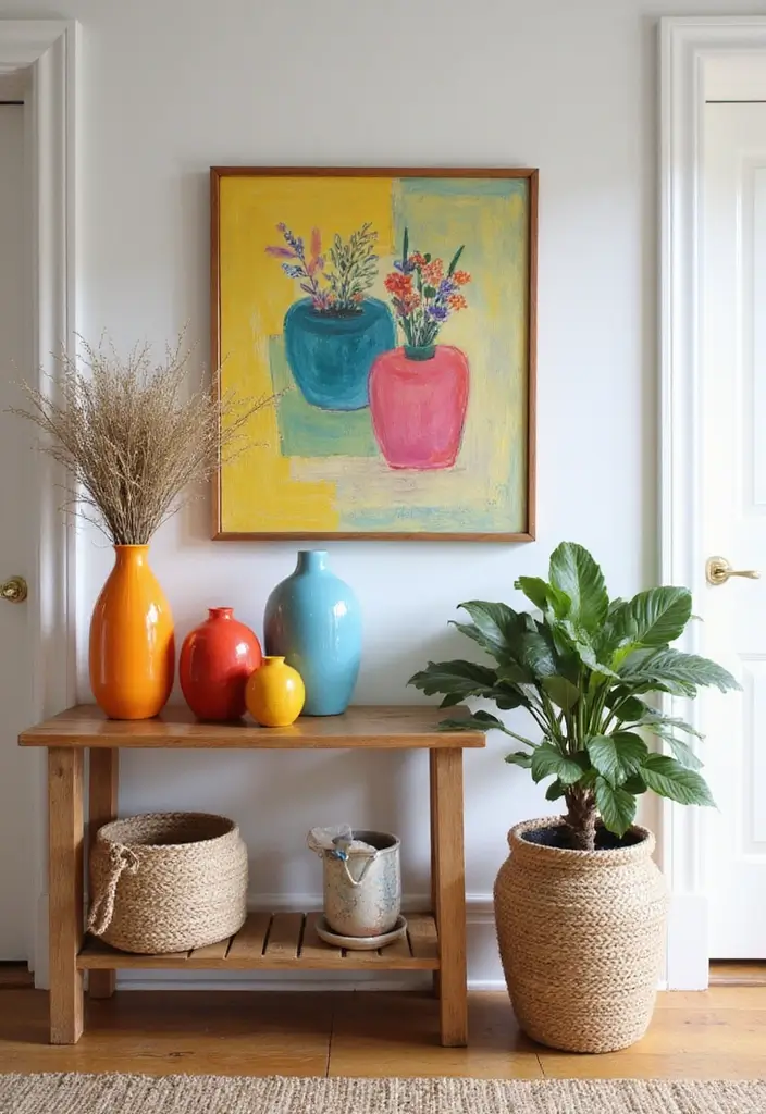 29 Entryway Table Decor Tips That Look Designer-Approved - 20. Use Colorful Accessories
