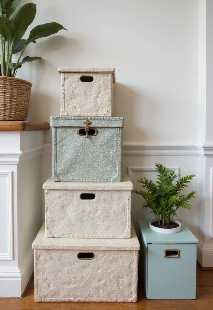 29 Hallway Stairs Inspirations That Maximize Vertical Space 13 29 Hallway Stairs Inspirations That Maximize Vertical Space - 13. Decorative Storage Boxes