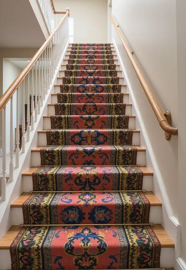 29 Hallway Stairs Inspirations That Maximize Vertical Space 23 29 Hallway Stairs Inspirations That Maximize Vertical Space - 23. Artistic Staircase Runners