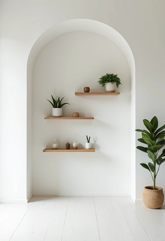 29 Modern Entryway Ideas for a Sleek Minimal Look - 1. Floating Shelves with Plants