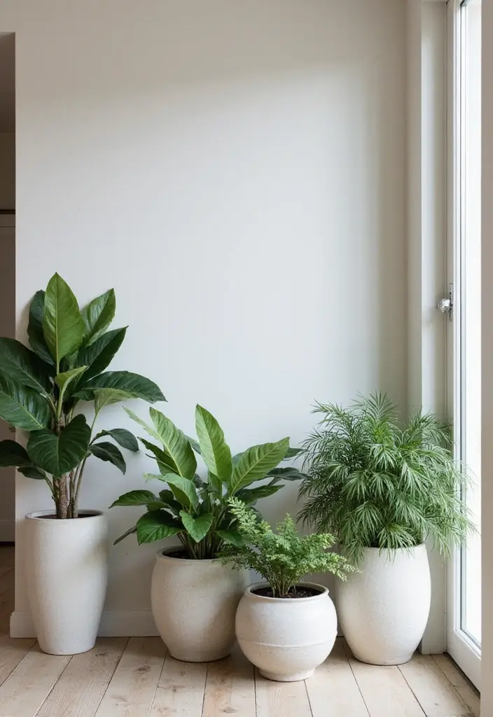 29 Modern Entryway Ideas for a Sleek Minimal Look - 16. Potted Plant Displays