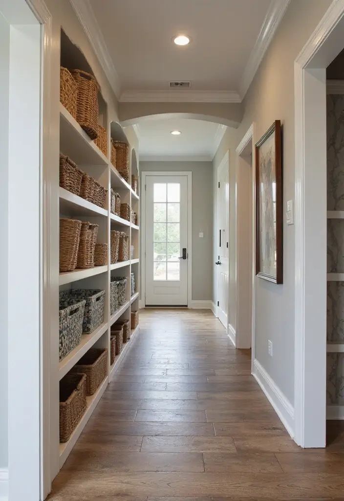 29 Narrow Hallway Ideas That Maximize Small Spaces 12 29 Narrow Hallway Ideas That Maximize Small Spaces - 12. Open Storage Solutions