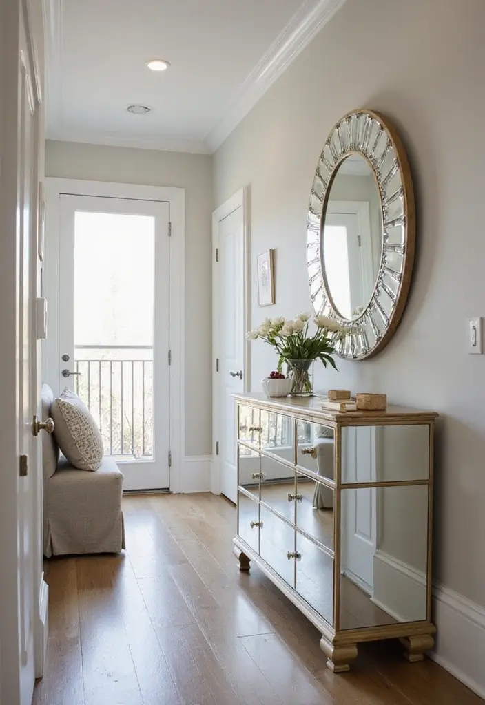 29 Narrow Hallway Ideas That Maximize Small Spaces 6 29 Narrow Hallway Ideas That Maximize Small Spaces - 6. Mirrored Furniture