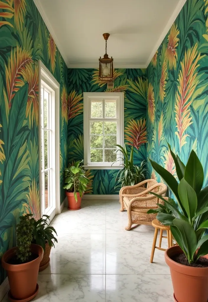 30 Wallpaper Hallway Ideas That Make a Bold Statement 30 30 Wallpaper Hallway Ideas That Make a Bold Statement - 30. Tropical Vibes